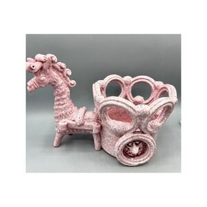 Vintage Inarco Italy Pink Speckled Donkey Cart Ceramic Planter Figurine